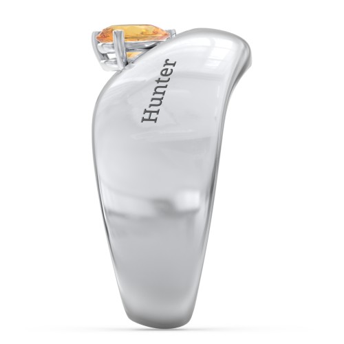 Toi et Moi Pear Gemstone Ring with Wide Curved Band – Sterling Silver with Citrine