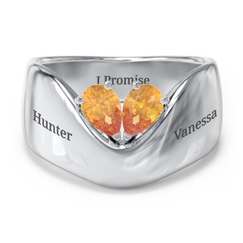 Toi et Moi Pear Gemstone Ring with Wide Curved Band – Sterling Silver with Citrine