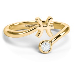 Zodiac Sign & Birthstone Bypass Ring in 18K Gold Plated Silver with Aquamarine