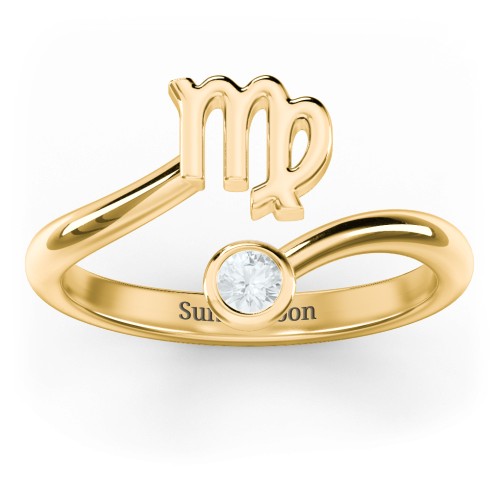 Zodiac Sign & Birthstone Bypass Ring – 18K Gold Plated Silver with Aquamarine