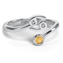 Zodiac Sign & Birthstone Bypass Ring in 925 Sterling Silver with Citrine