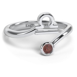 Zodiac Sign & Birthstone Bypass Ring in 925 Sterling Silver with Garnet