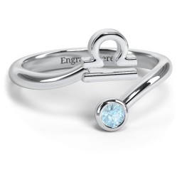 Zodiac Sign & Birthstone Bypass Ring in 925 Sterling Silver with Blue Topaz