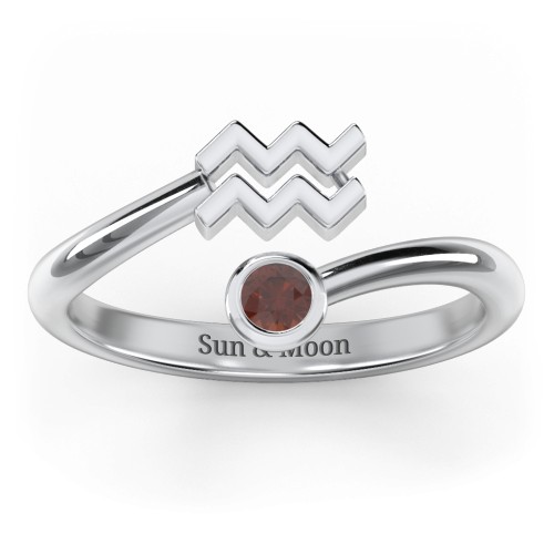 Zodiac Sign & Birthstone Bypass Ring – Sterling Silver with Garnet
