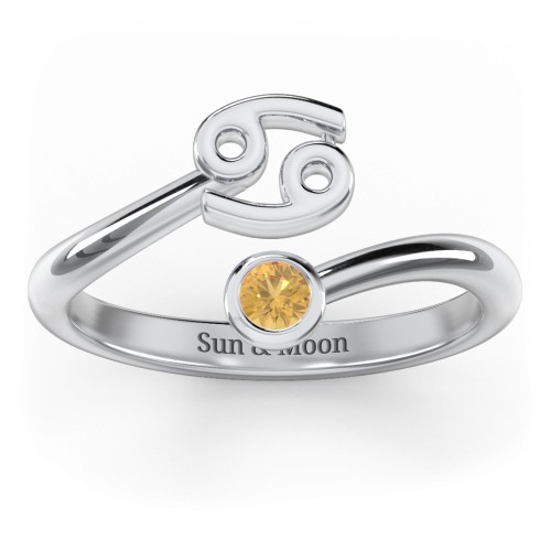 Zodiac Sign & Birthstone Bypass Ring – Sterling Silver with Citrine