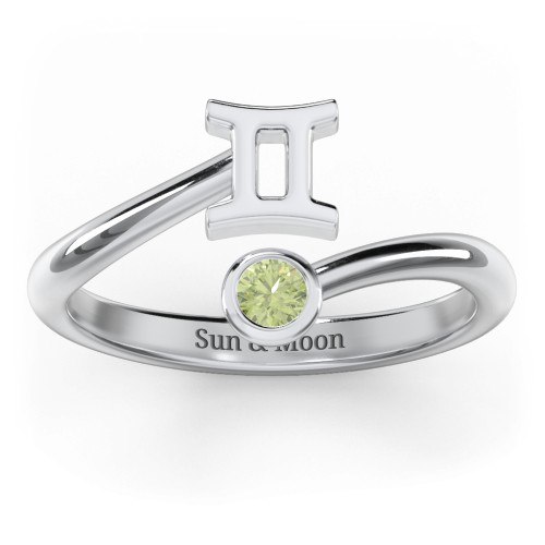Zodiac Sign & Birthstone Bypass Ring – Sterling Silver with Peridot