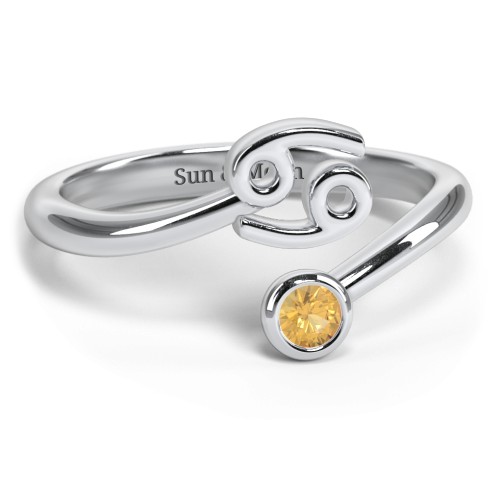 Zodiac Sign & Birthstone Bypass Ring – Sterling Silver with Citrine