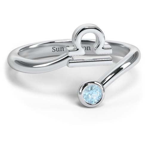 Zodiac Sign & Birthstone Bypass Ring – Sterling Silver with Blue Topaz