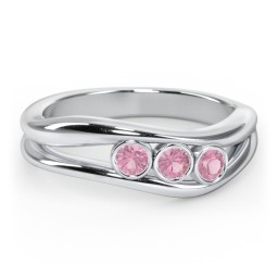 Curved 3 Bezel-Set Round Birthstone Ring