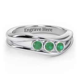 Curved 3 Bezel-Set Round Birthstone Ring