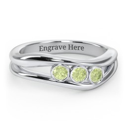 Curved 3 Bezel-Set Round Birthstone Ring
