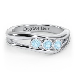 Curved 3 Bezel-Set Round Birthstone Ring