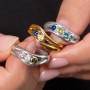 Curved 3 Bezel-Set Round Birthstone Ring
