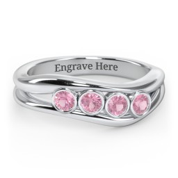 Curved 4 Bezel-Set Round Birthstone Ring