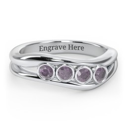 Curved 4 Bezel-Set Round Birthstone Ring