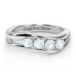 Curved 4 Bezel-Set Round Birthstone Ring