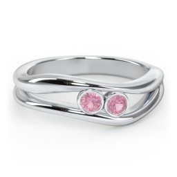 Curved 2 Bezel-Set Round Birthstone Ring