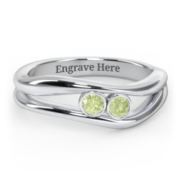 Curved 2 Bezel-Set Round Birthstone Ring