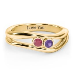 Curved 2 Bezel-Set Round Birthstone Ring