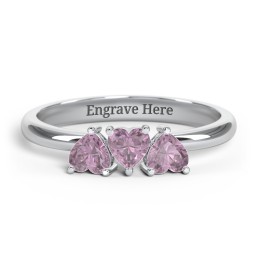 3 Heart Birthstone Ring