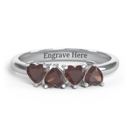 4 Heart Birthstone Ring