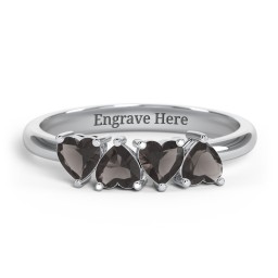 4 Heart Birthstone Ring
