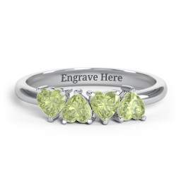 4 Heart Birthstone Ring