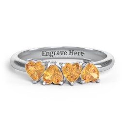 4 Heart Birthstone Ring