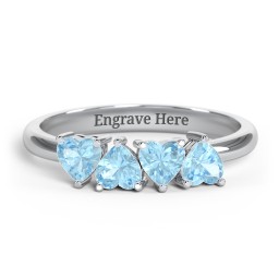 4 Heart Birthstone Ring