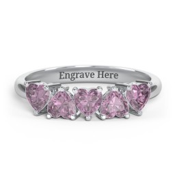 5 Heart Birthstone Ring