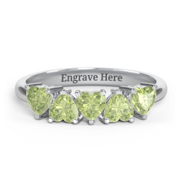 5 Heart Birthstone Ring