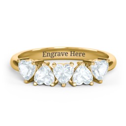 5 Heart Birthstone Ring in 18K Gold Plated Silver with Aquamarine