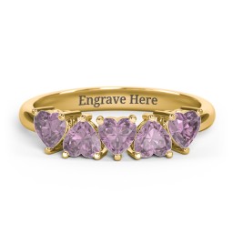 5 Heart Birthstone Ring in 18K Gold Plated Silver with Alexandrite