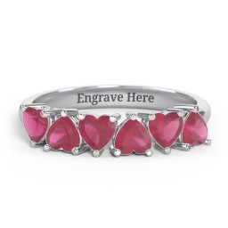 6 Heart Birthstone Ring