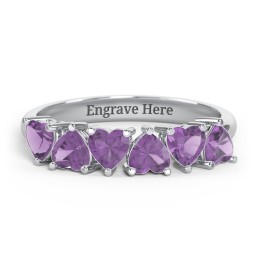 6 Heart Birthstone Ring