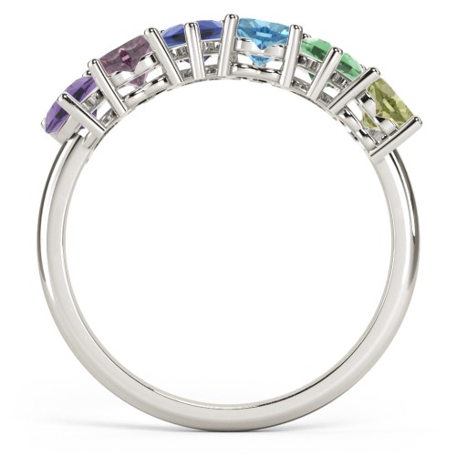 6 Heart Birthstone Ring – 10K White Gold with Amethyst, Alexandrite, Blue Sapphire, Blue Topaz, Emerald, and Peridot