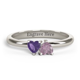 2 Heart Birthstone Ring in 10K Solid White Gold with Amethyst, Alexandrite, Blue Sapphire, Blue Topaz, Emerald, and Peridot
