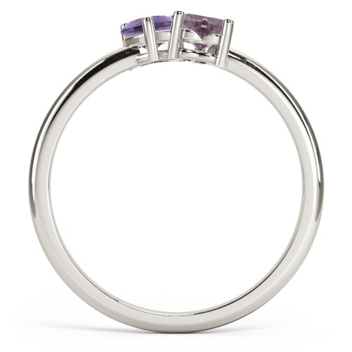 2 Heart Birthstone Ring – 10K White Gold with Amethyst and Alexandrite