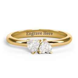 2 Heart Birthstone Ring in 10K Solid Yellow Gold with Cubic Zirconia, Blue Sapphire, Blue Topaz, Emerald, and Peridot