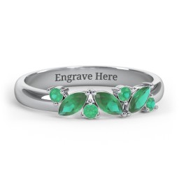 3 Marquise Birthstone Ring with Round Accents