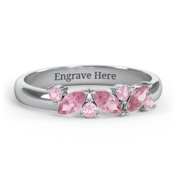 3 Marquise Birthstone Ring with Round Accents