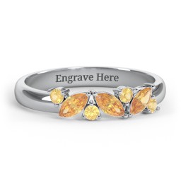 3 Marquise Birthstone Ring with Round Accents