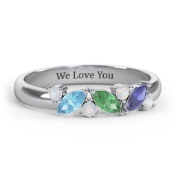 3 Marquise Birthstone Ring with Round Accents