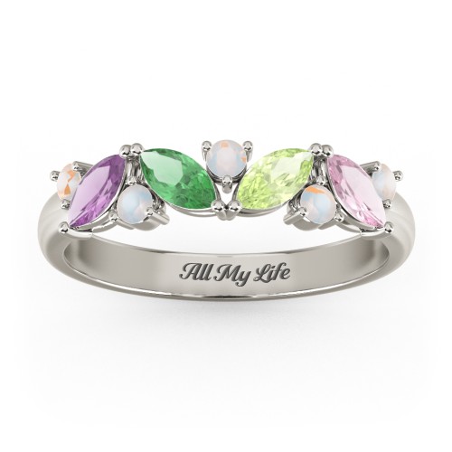 4 Marquise Birthstone Ring with Round Accents