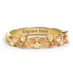 5 Marquise Birthstone Ring with Round Accents in 18K Gold Plated Silver with Citrine
