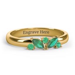 2 Marquise Birthstone Ring with Round Accents in 18K Gold Plated Silver with Emerald
