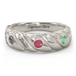 3 Birthstone Flat Twisted Croissant Ring in 10K Solid White Gold