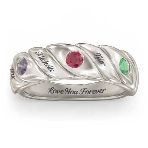 3 Birthstone Flat Twisted Croissant Ring