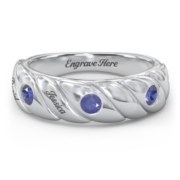 3 Birthstone Flat Twisted Croissant Ring in 925 Sterling Silver with Blue Sapphire