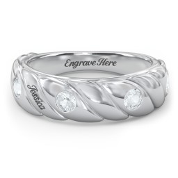 4 Birthstone Flat Twisted Croissant Ring in 925 Sterling Silver with Aquamarine